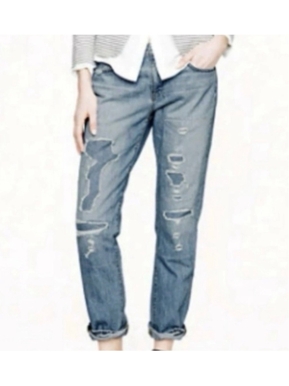 J.Crew Broken In Boyfriend Jeans Size 29 Blue Distressed